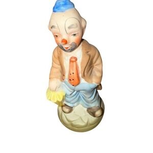Vintage Clown Figurine Statue Holding Yellow Umbrella Multicolor 5 in flawed